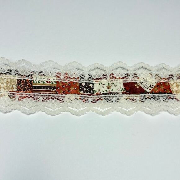 Vintage Fall Holiday Patchwork Lace Ribbon Spool Approx 9ft - Picture 5 of 5